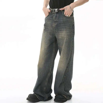 Men's Vintage Jeans Fashion Washed Street Casual Wide Leg Denim Pants Summer Distressed Loose Male Versatile Trousers 9C354 XL55