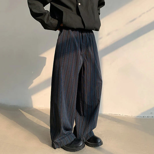 Korean Trendy Striped men's pants High-quality Wide Leg trousers Loose Fit Elastic Waist Straight Trousers 12C1521  XL40
