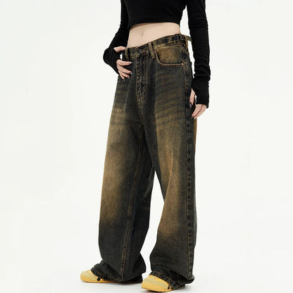 American Style Men's Jeans Washing Contrast Color Worn-out Trousers Straight Wide Leg Male Denim Pants New Summer 9C8884 XL49