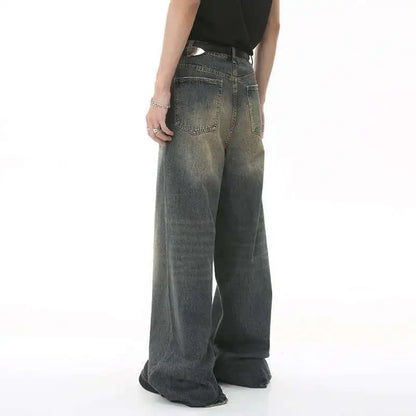 Men's Vintage Jeans Fashion Washed Street Casual Wide Leg Denim Pants Summer Distressed Loose Male Versatile Trousers 9C354 XL55