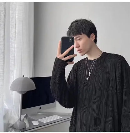 韓国系、オーバーサイズ、ストライプ、ルーズフィットネックTシャツ XL9
