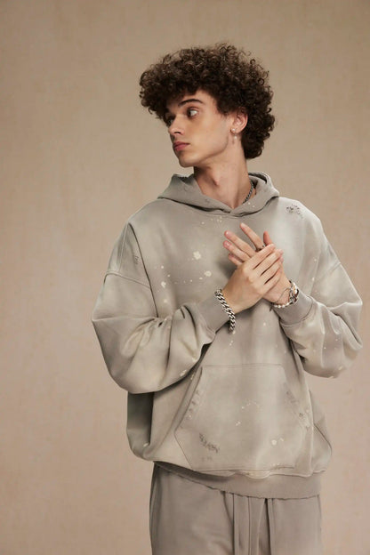Spray-stained ink holes worn hoodie　XL43