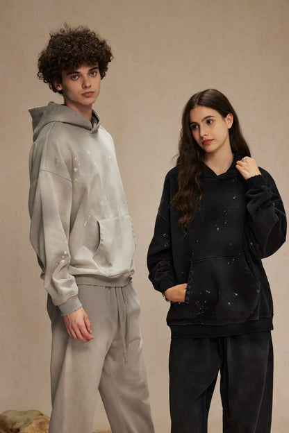Spray-stained ink holes worn hoodie　XL43