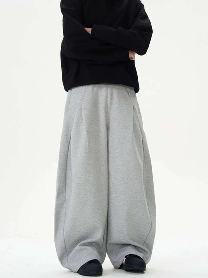 Pleated Design Men's Casual Pants Solid Color Elastic Waist Wide Leg Sweatpants Silhouette All-match Male Bottom New 9W1052 XL58