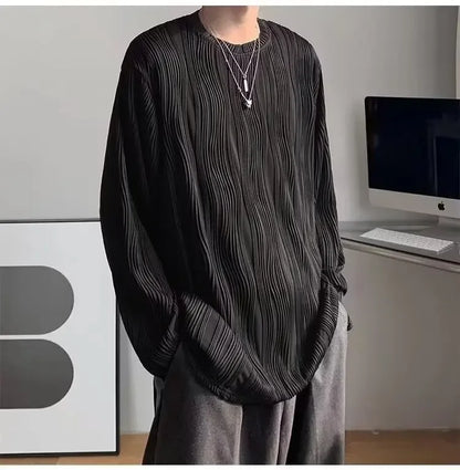 韓国系、オーバーサイズ、ストライプ、ルーズフィットネックTシャツ XL9