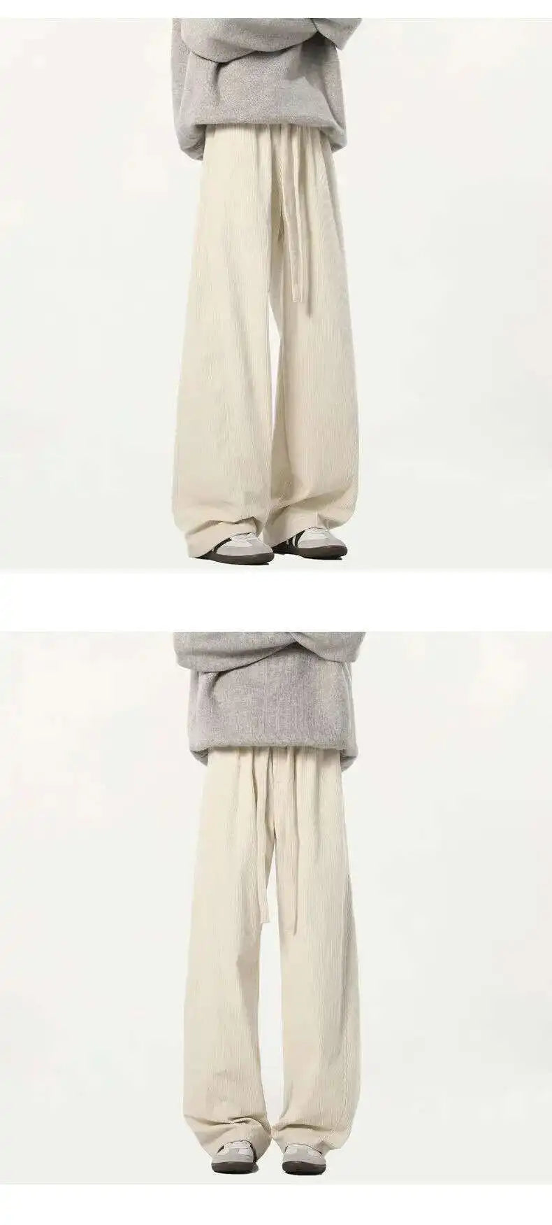 Elastic Waist Men's Casual Pants Solid Color Drawstring Straight Corduroy Machete Trousers Wide Leg Male Bottom 2025 9W588 XL57