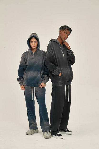 Solid Color Blanks plus fleece thicken spray-dyed aged hoodie XL37