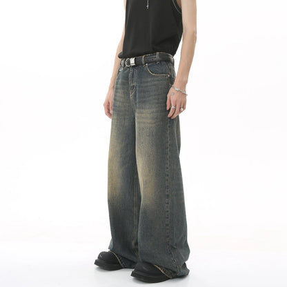 Vintage Jeans For Men Wide Leg Sweatpants Men's Baggy Jeans Retro Trousers Korean Fashion Loose Fit Denim Pants Streetwear XL39