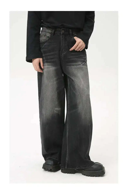 American Style Male Jeans Loose Zipper Wide-leg Washed Denim Pants High Street Summer New Trendy Trousers 2024 9C6160 XL50