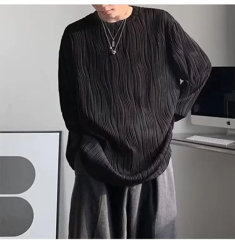 韓国系、オーバーサイズ、ストライプ、ルーズフィットネックTシャツ XL9