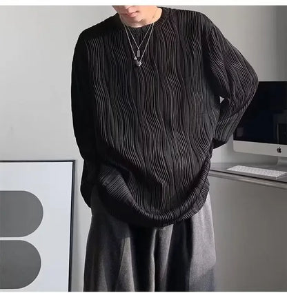 韓国系、オーバーサイズ、ストライプ、ルーズフィットネックTシャツ XL9