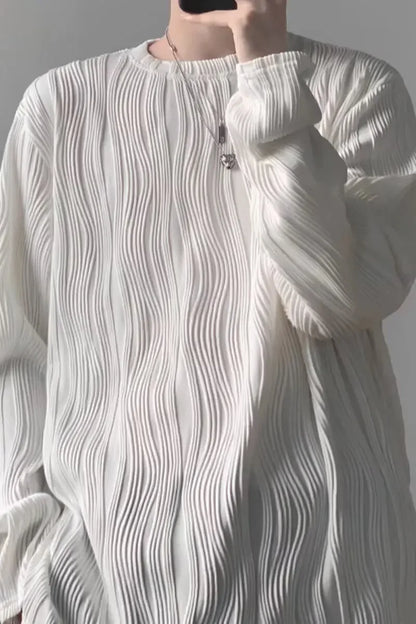 韓国系、オーバーサイズ、ストライプ、ルーズフィットネックTシャツ XL9