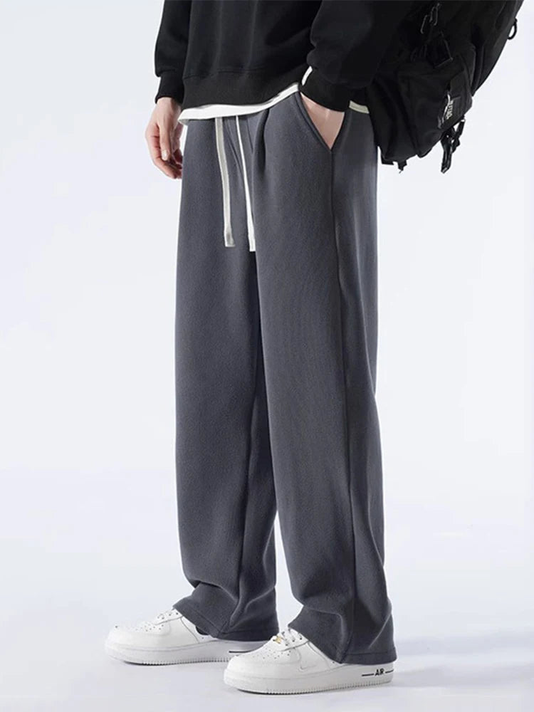 Winter Men's Sweatpants Korean Fashion Thick Warm Fleece Wide Leg Straight Loose Track Pants Male Casual Thermal Velvet Trousers　XL41