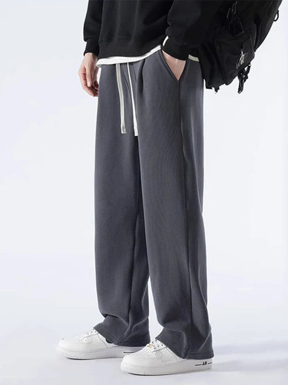 Winter Men's Sweatpants Korean Fashion Thick Warm Fleece Wide Leg Straight Loose Track Pants Male Casual Thermal Velvet Trousers　XL41