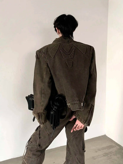 New Spring Men's Two-piece Sets Solid Color Shoulder Padded Stand Collar setup XL34
