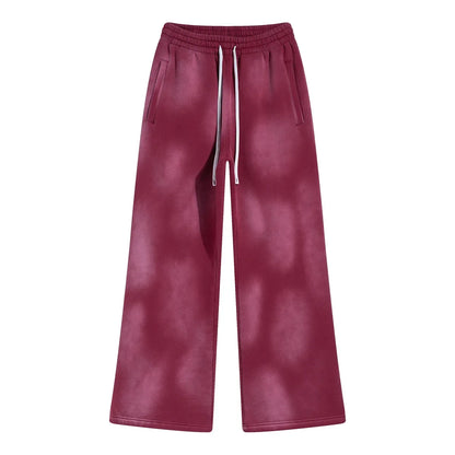 Winter New Fleece Sweatpants Men Splashing Ink Spray Dyeing Wash Distressed Wide Joggers Grinding Edges Baggy Plush Pants XL44