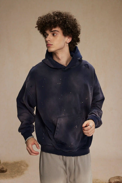 Spray-stained ink holes worn hoodie　XL43