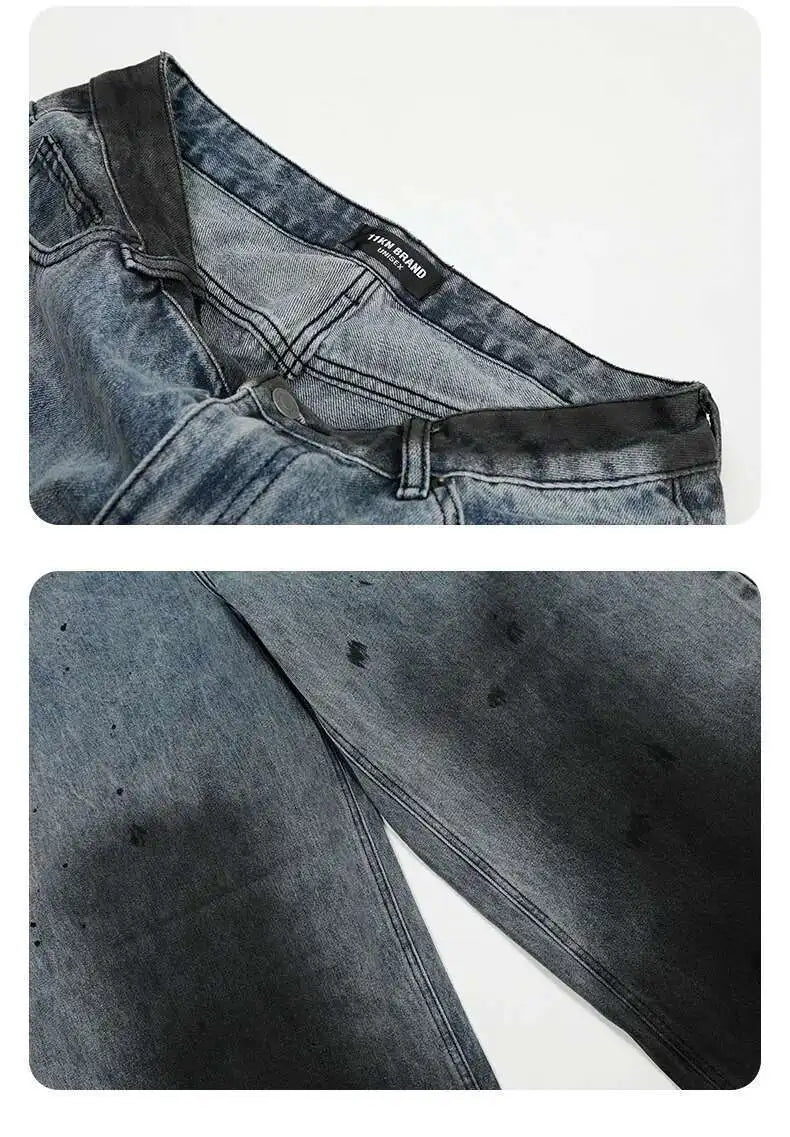 Men's Jeans New American Curved Knife Tide Denim Pants Wide Legs Loose Solid Color Male Trousers Spring 2025 XL38