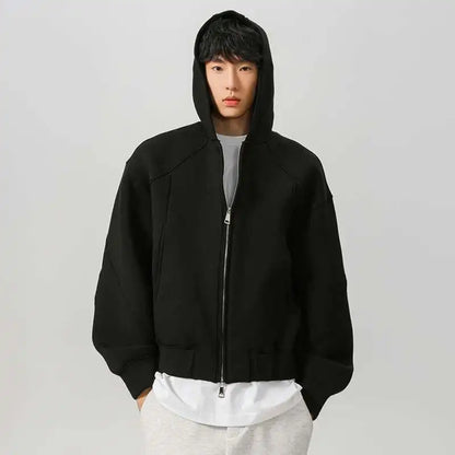 New Spring Men's Hoodies Hooded Zipper Structure Solid Color Loose Short Menswear Tops Casual Male Sweatshirts New 9W590 XL42