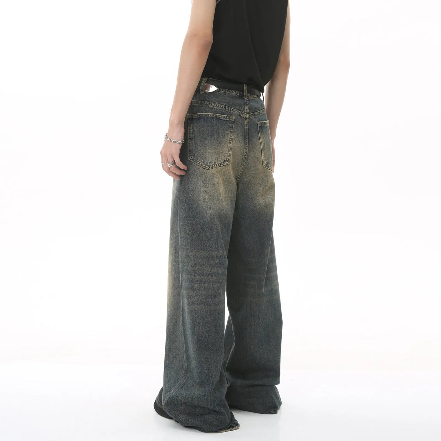 Vintage Jeans For Men Wide Leg Sweatpants Men's Baggy Jeans Retro Trousers Korean Fashion Loose Fit Denim Pants Streetwear XL39