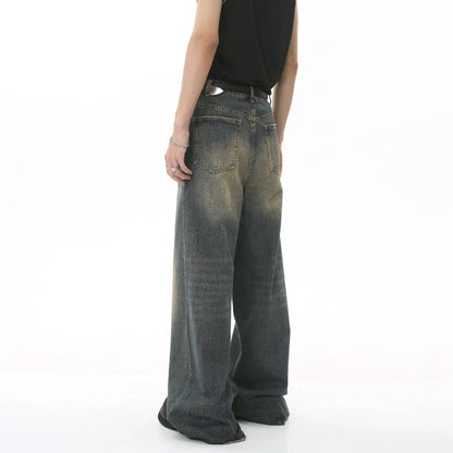 Vintage Jeans For Men Wide Leg Sweatpants Men's Baggy Jeans Retro Trousers Korean Fashion Loose Fit Denim Pants Streetwear XL39
