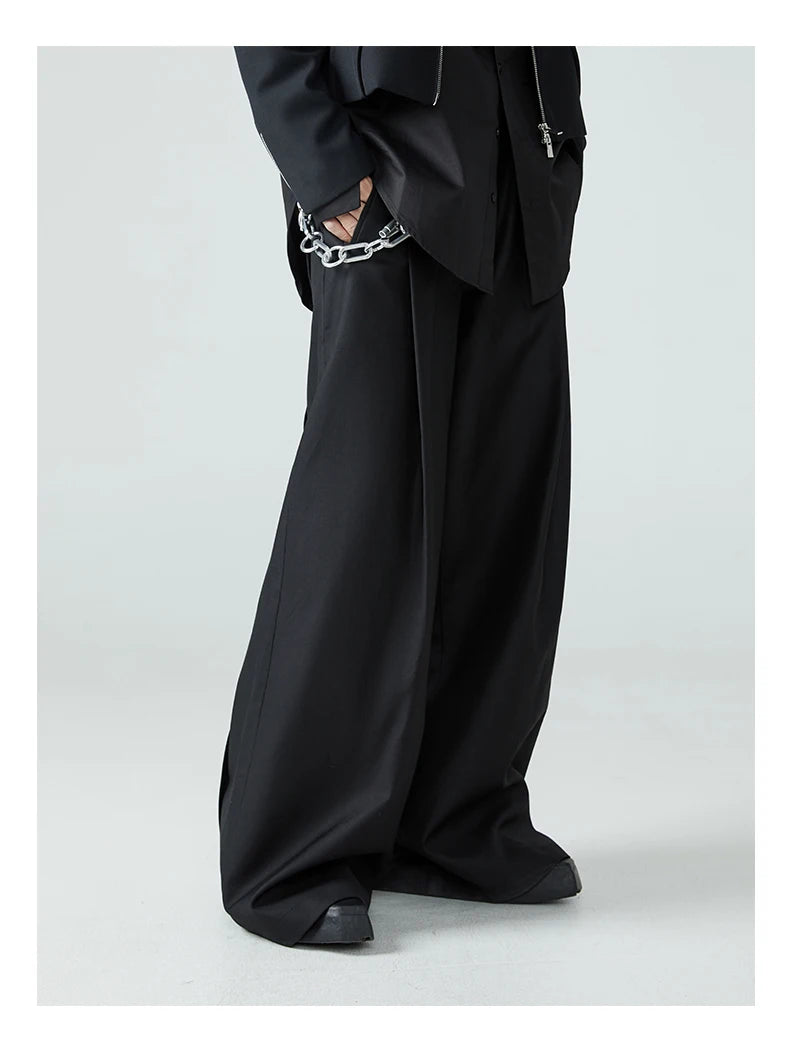 Mauroicardi Spring Autumn Long Loose Casual Baggy Flowy Soft Black Pleated Wide Leg Pants Men Luxury Designer Emo Clothing XL59
