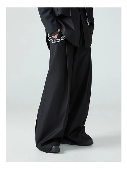 Mauroicardi Spring Autumn Long Loose Casual Baggy Flowy Soft Black Pleated Wide Leg Pants Men Luxury Designer Emo Clothing XL59