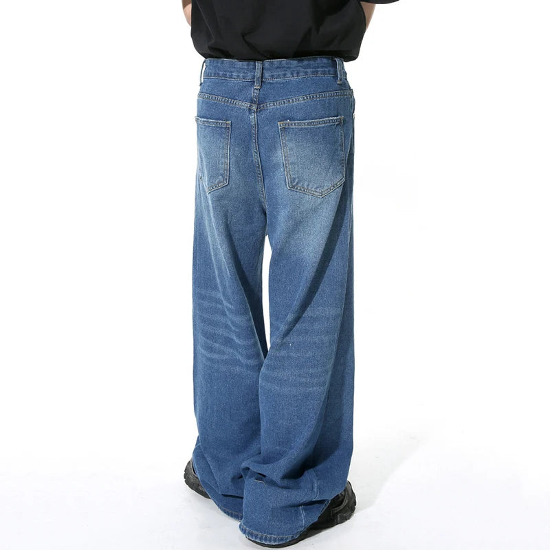 Men's Straight Jeans American Style Gradient Color Button Pockets Male Wide Leg Denim Pants Casual Spring New Chic 9C4510 XL48