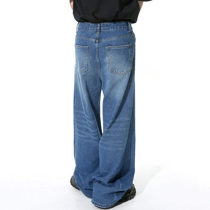 Men's Straight Jeans American Style Gradient Color Button Pockets Male Wide Leg Denim Pants Casual Spring New Chic 9C4510 XL48