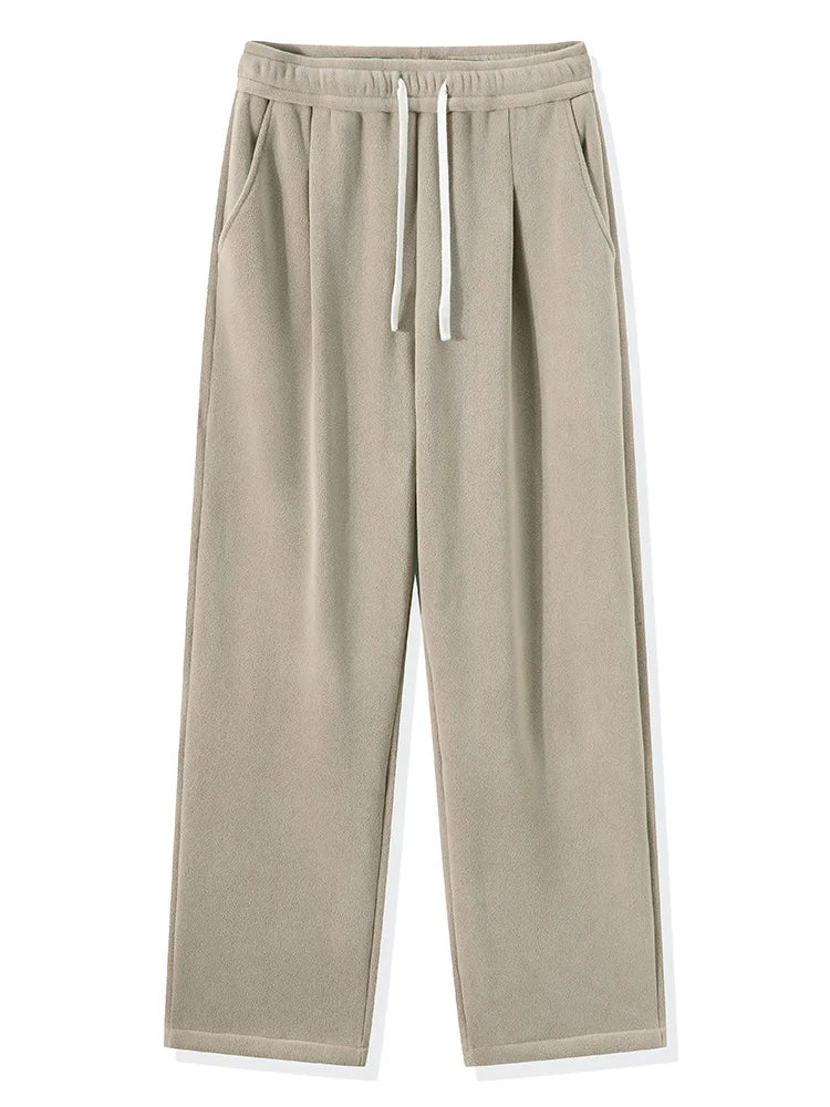 Winter Men's Sweatpants Korean Fashion Thick Warm Fleece Wide Leg Straight Loose Track Pants Male Casual Thermal Velvet Trousers　XL41