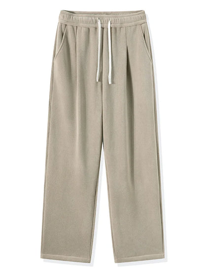 Winter Men's Sweatpants Korean Fashion Thick Warm Fleece Wide Leg Straight Loose Track Pants Male Casual Thermal Velvet Trousers　XL41