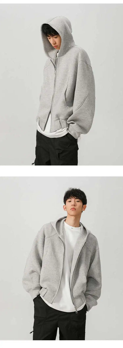 New Spring Men's Hoodies Hooded Zipper Structure Solid Color Loose Short Menswear Tops Casual Male Sweatshirts New 9W590 XL42