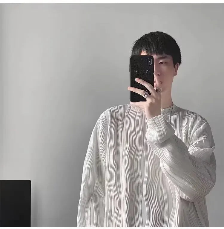 韓国系、オーバーサイズ、ストライプ、ルーズフィットネックTシャツ XL9