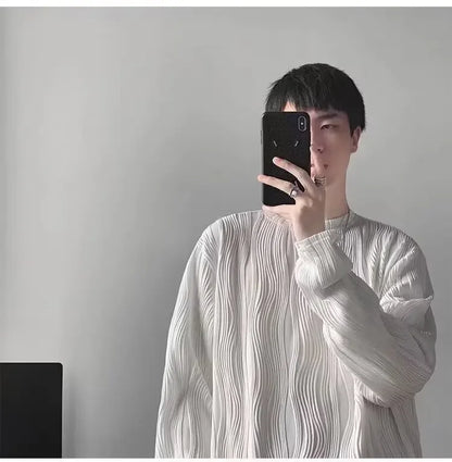 韓国系、オーバーサイズ、ストライプ、ルーズフィットネックTシャツ XL9