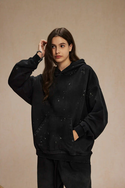 Spray-stained ink holes worn hoodie　XL43
