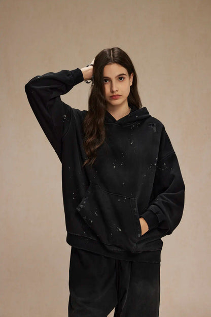 Spray-stained ink holes worn hoodie　XL43