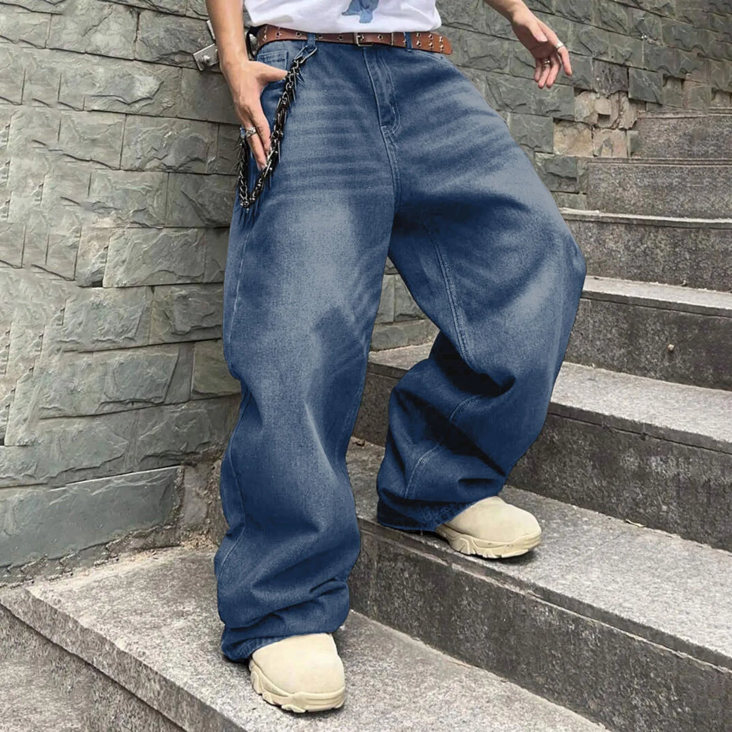 Vintage Jeans For Men Wide Leg Sweatpants Men's Baggy Jeans Retro Trousers Korean Fashion Loose Fit Denim Pants Streetwear XL39
