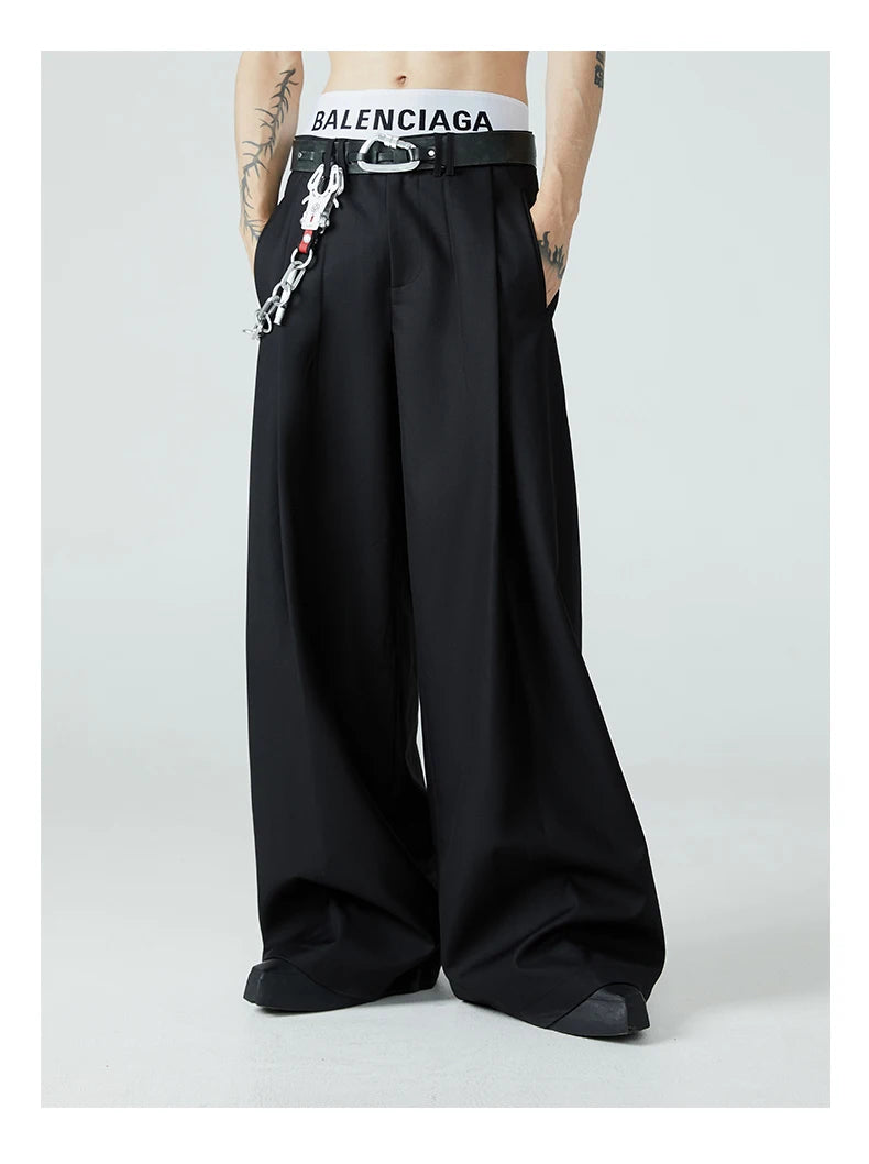 Mauroicardi Spring Autumn Long Loose Casual Baggy Flowy Soft Black Pleated Wide Leg Pants Men Luxury Designer Emo Clothing XL59