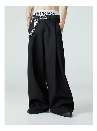 Mauroicardi Spring Autumn Long Loose Casual Baggy Flowy Soft Black Pleated Wide Leg Pants Men Luxury Designer Emo Clothing XL59