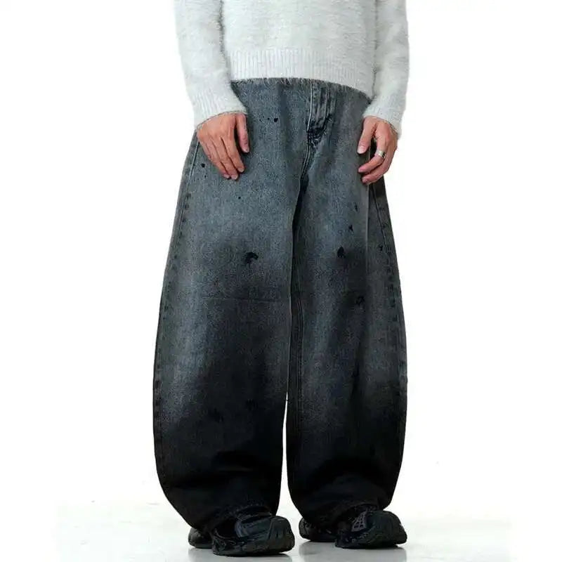Men's Jeans New American Curved Knife Tide Denim Pants Wide Legs Loose Solid Color Male Trousers Spring 2025 XL38