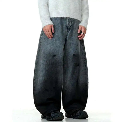Men's Jeans New American Curved Knife Tide Denim Pants Wide Legs Loose Solid Color Male Trousers Spring 2025 XL38