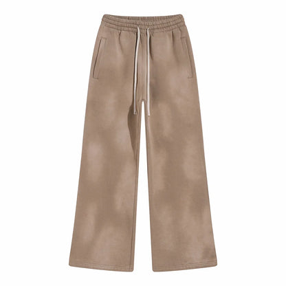 Winter New Fleece Sweatpants Men Splashing Ink Spray Dyeing Wash Distressed Wide Joggers Grinding Edges Baggy Plush Pants XL44