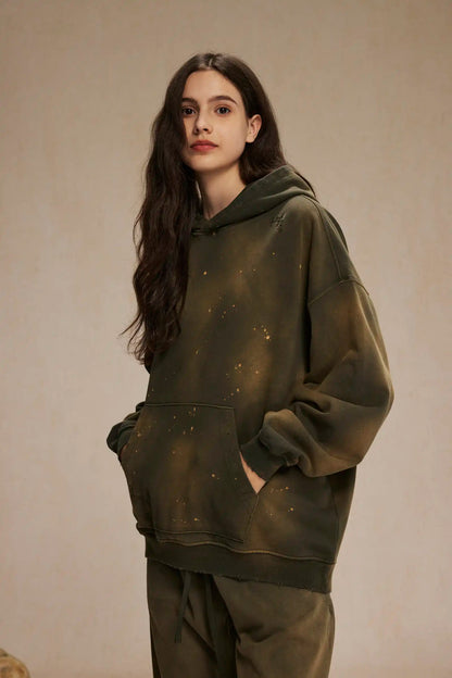 Spray-stained ink holes worn hoodie　XL43