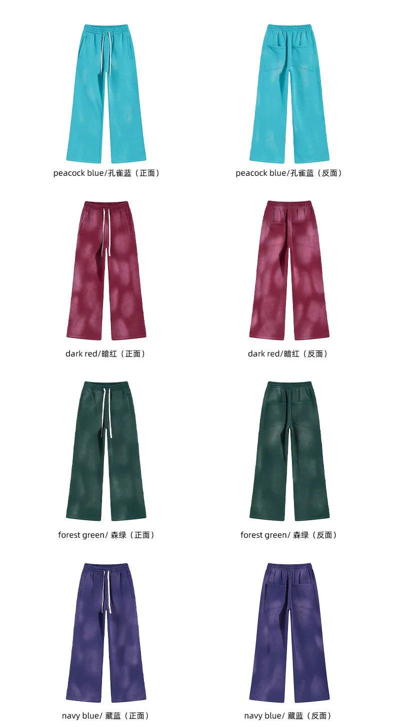 Winter New Fleece Sweatpants Men Splashing Ink Spray Dyeing Wash Distressed Wide Joggers Grinding Edges Baggy Plush Pants XL44
