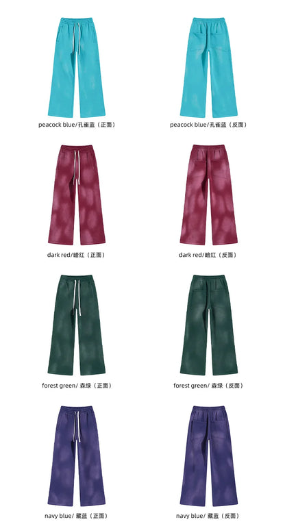Winter New Fleece Sweatpants Men Splashing Ink Spray Dyeing Wash Distressed Wide Joggers Grinding Edges Baggy Plush Pants XL44