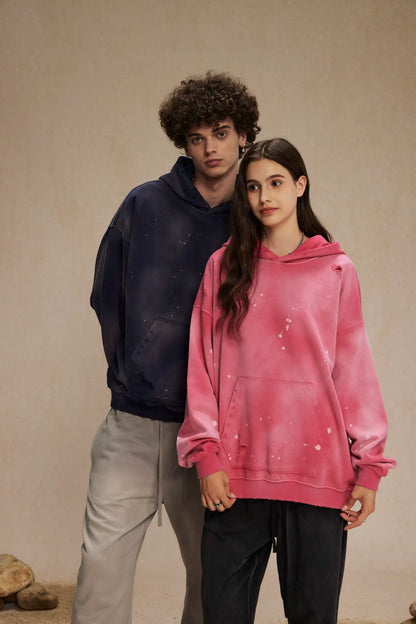 Spray-stained ink holes worn hoodie　XL43