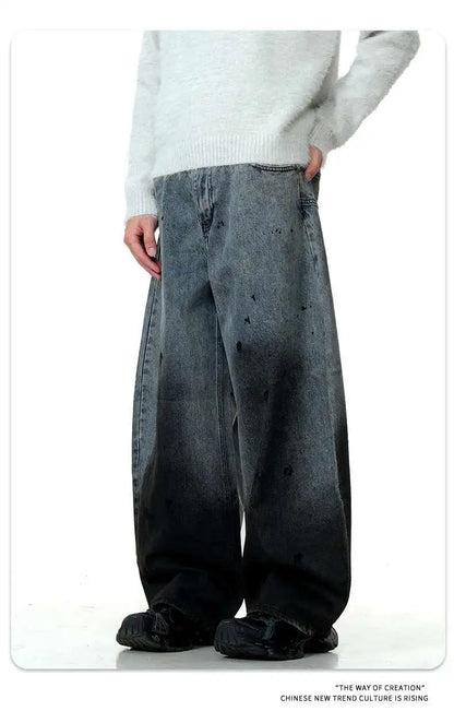Men's Jeans New American Curved Knife Tide Denim Pants Wide Legs Loose Solid Color Male Trousers Spring 2025 XL38