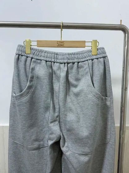 Pleated Design Men's Casual Pants Solid Color Elastic Waist Wide Leg Sweatpants Silhouette All-match Male Bottom New 9W1052 XL58