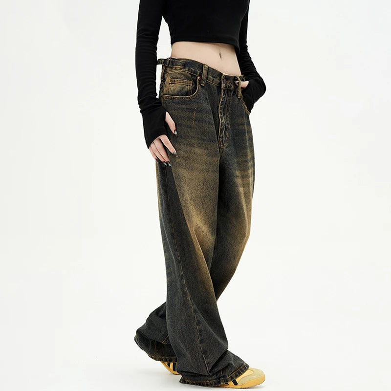 American Style Men's Jeans Washing Contrast Color Worn-out Trousers Straight Wide Leg Male Denim Pants New Summer 9C8884 XL49