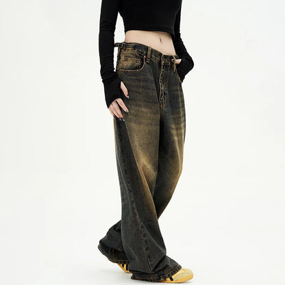 American Style Men's Jeans Washing Contrast Color Worn-out Trousers Straight Wide Leg Male Denim Pants New Summer 9C8884 XL49